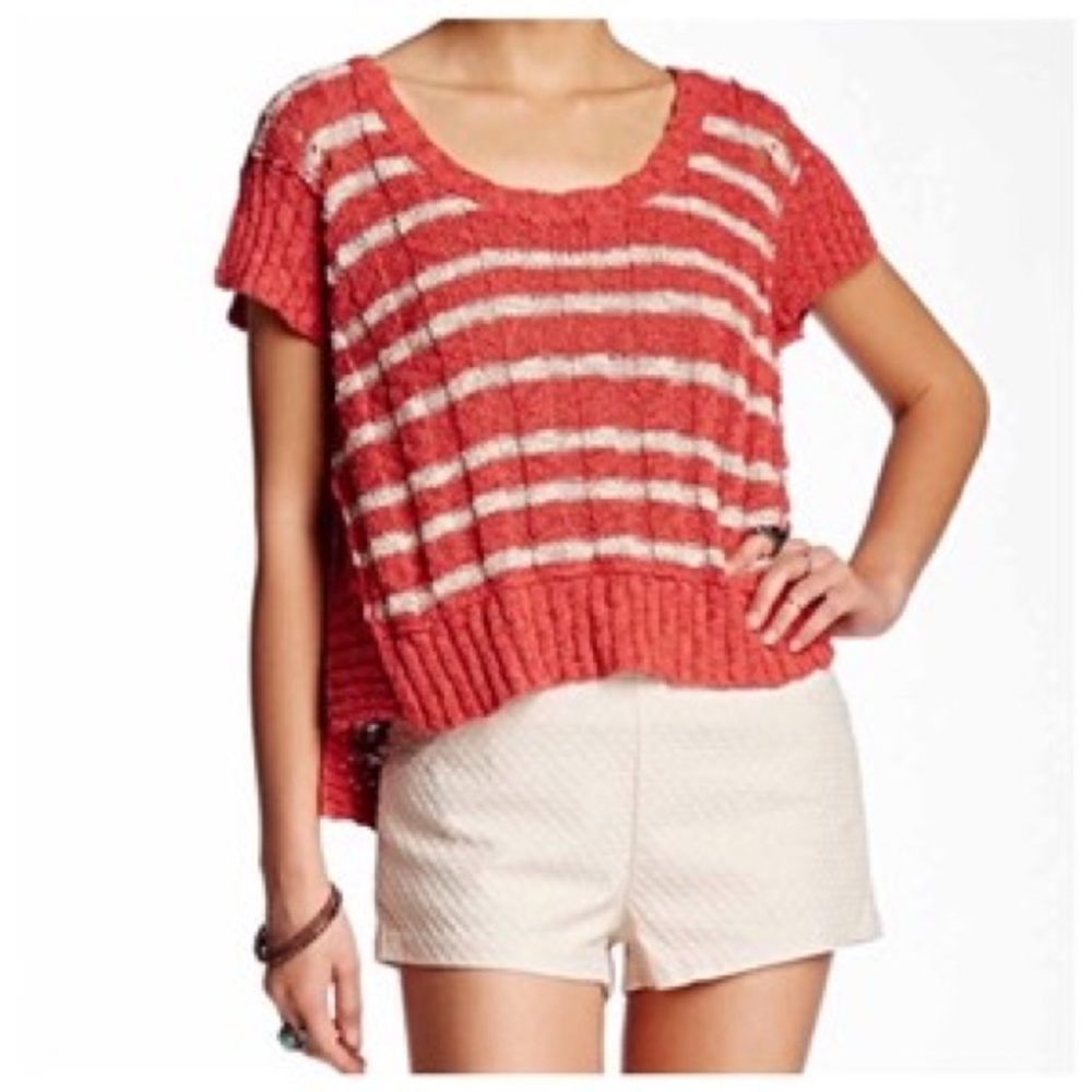FREE PEOPLE Wide Ribbed Cotton Blend Knit Top  L
